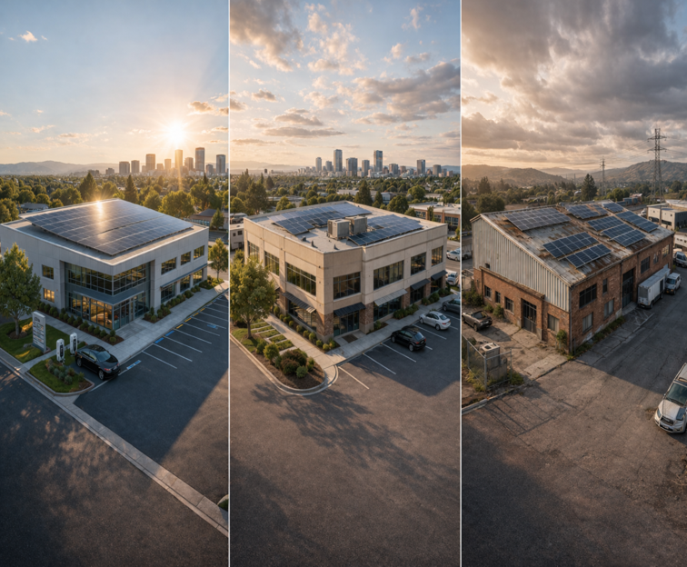Commercial rooftop with solar panels