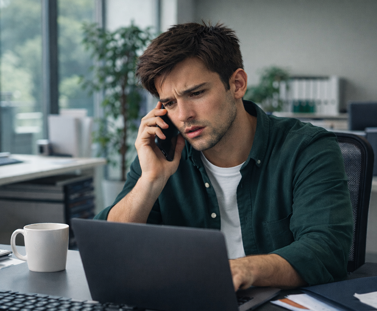 Sales specialist reviewing solar leads on a phone